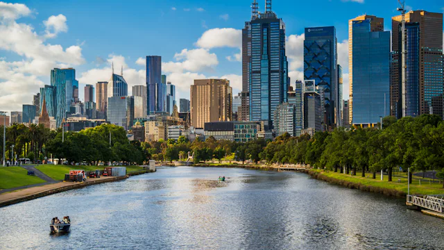 Australian city skyline along a river