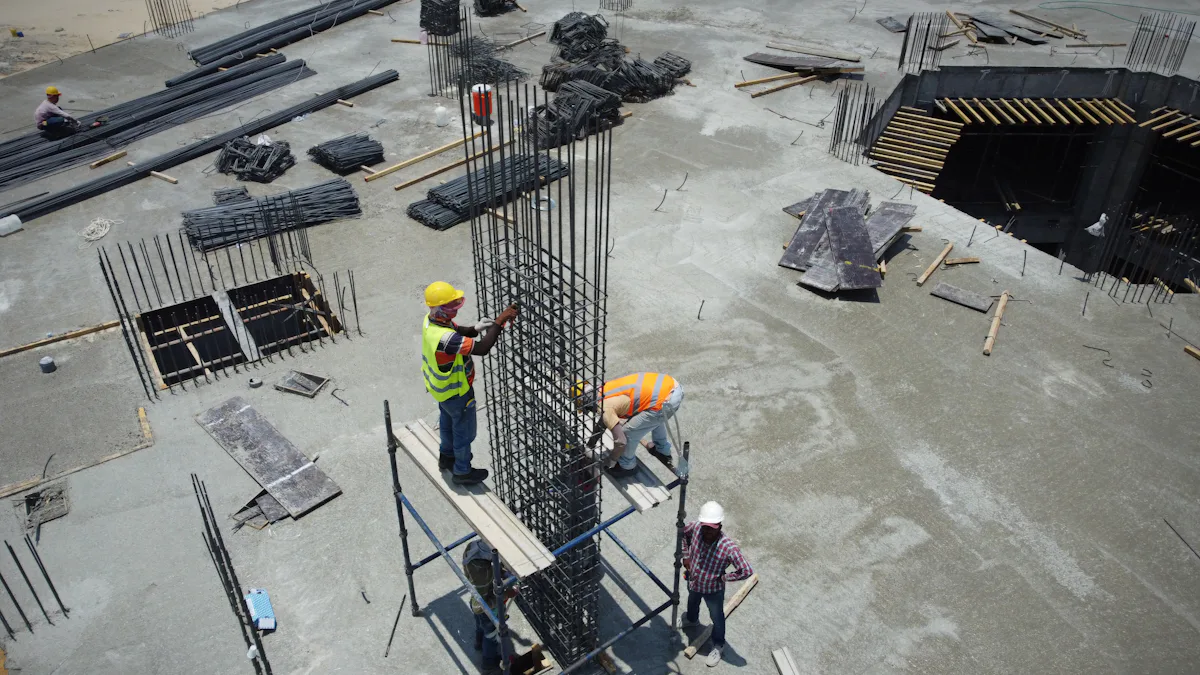 Construction crew working on a building site