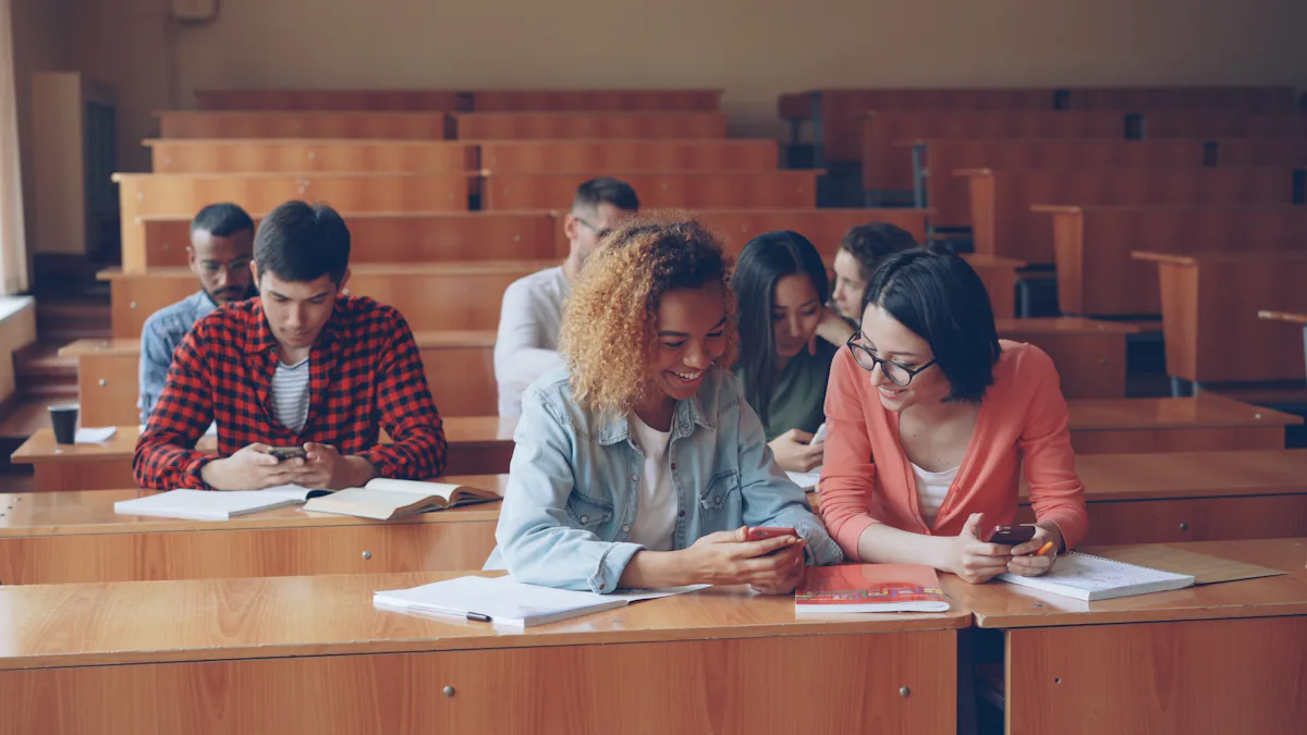 International students in a university lecture hall